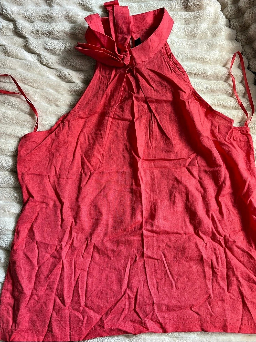 New York & Company Tie Neck Sleeveless Blouse in Pink Size Large